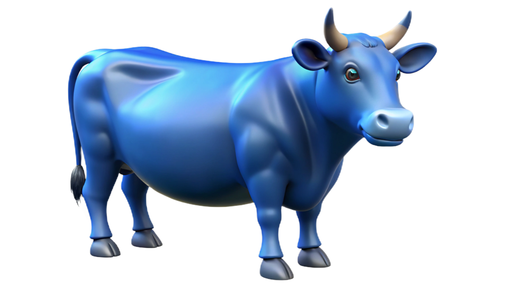 A blue cow with horns on its head png