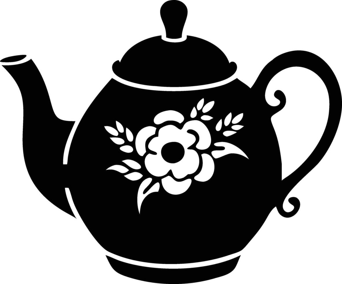 Black teapot silhouette featuring white flower details adds a vintage touch to any collection vector