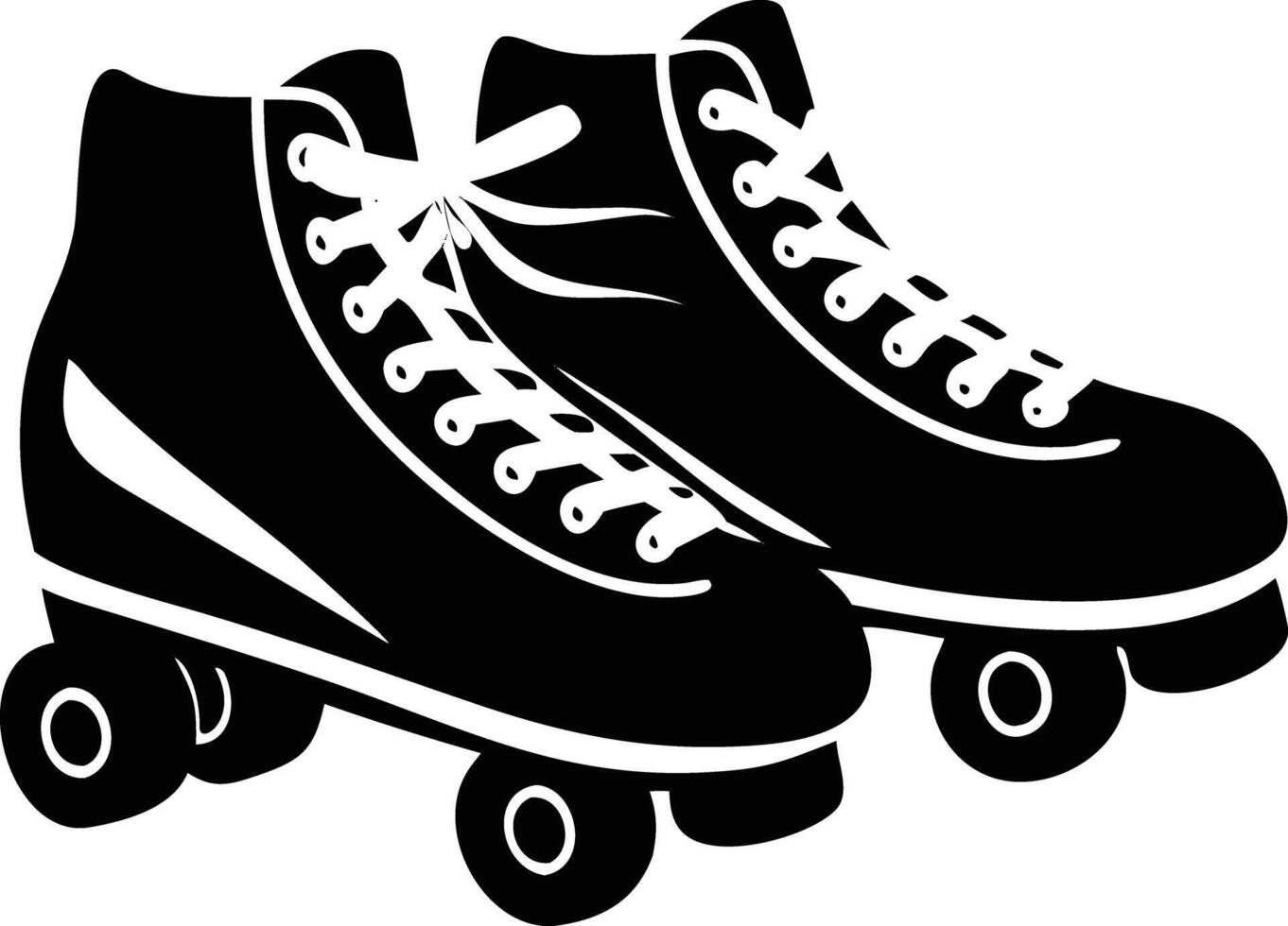 shows monochrome roller skates with white laces and wheels in the foreground vector