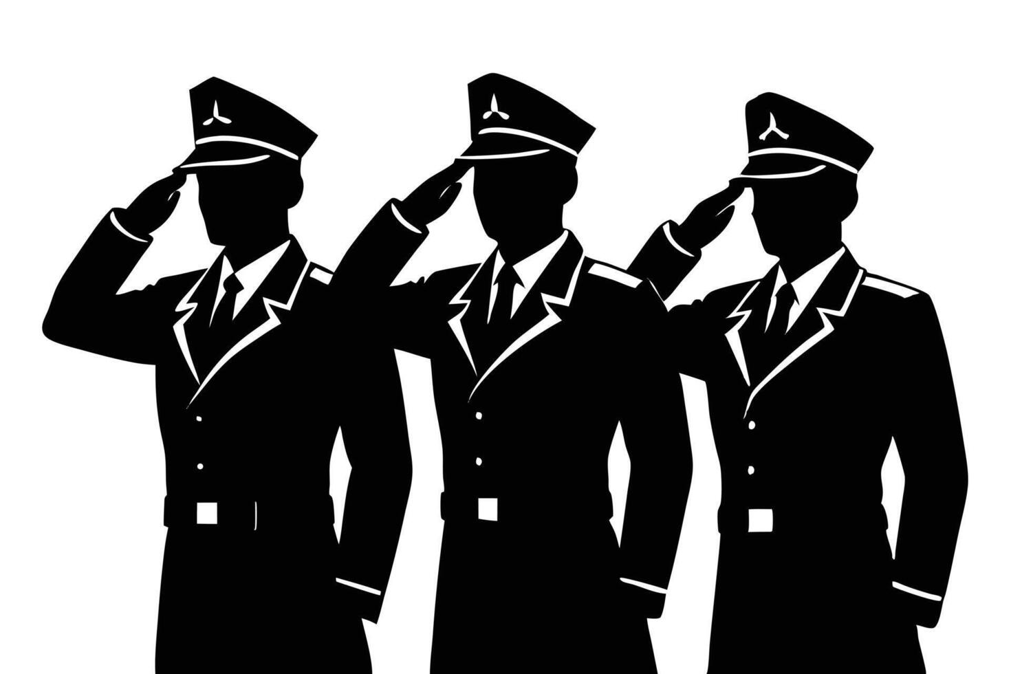 Three silhouette military figures are saluting with dignity and strong patriotic sentiments displayed vector