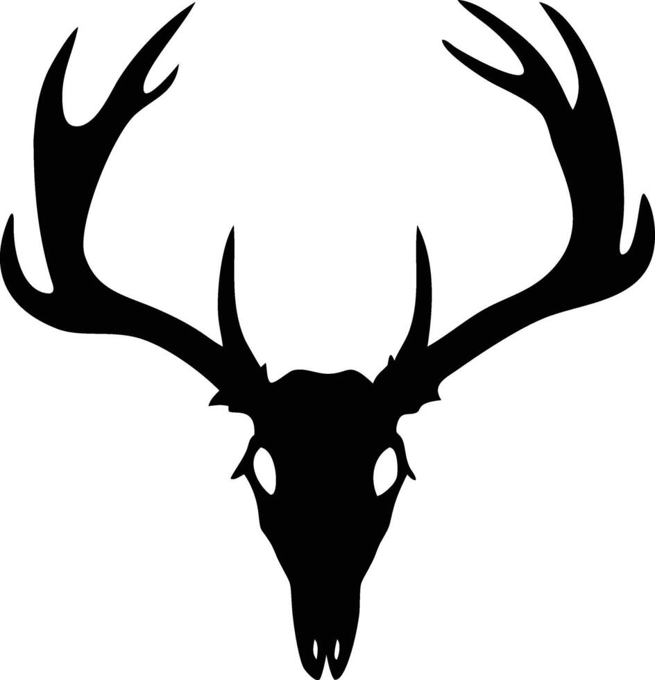 Isolated deer skull silhouette with prominent antlers shows strong contrast against a white backdrop vector