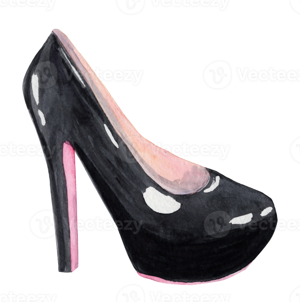 watercolor black high heel shoe isolated png