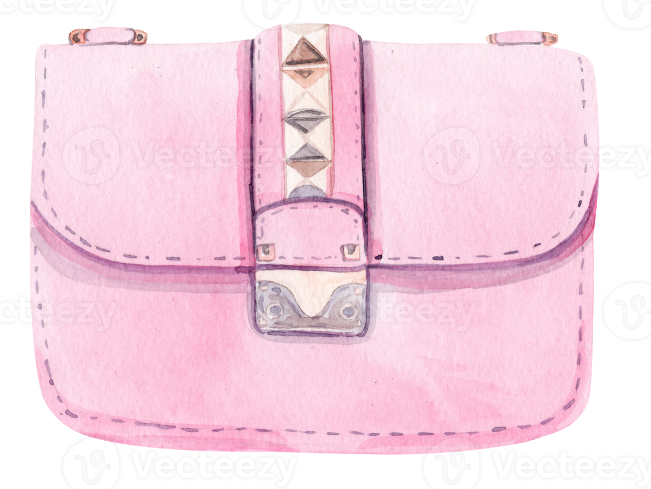 watercolor pink woman bag with golden decoration isolated png