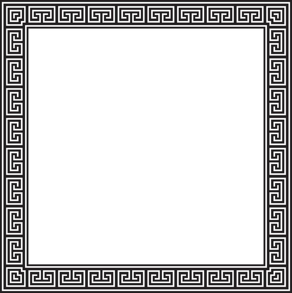 black monochrome classic Greek square ornament. Rectangle of Ancient Greece and Roman Empire. Byzantine paint of wall, floors and ceilings vector