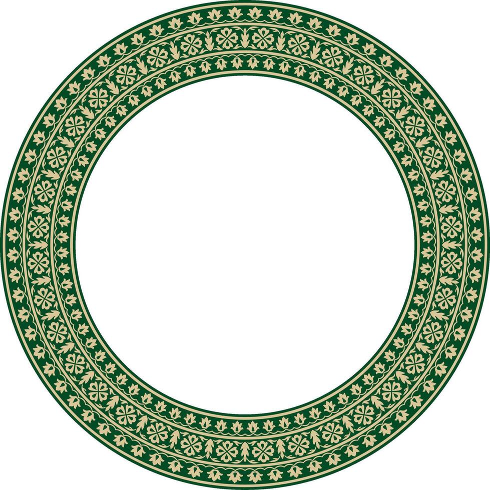 gold with green round Turkish national ornament. Ottoman border, frame. Ethnic floral circle, ring, Seljuk Turks pattern. Decoration of the Sultan's palaces. vector