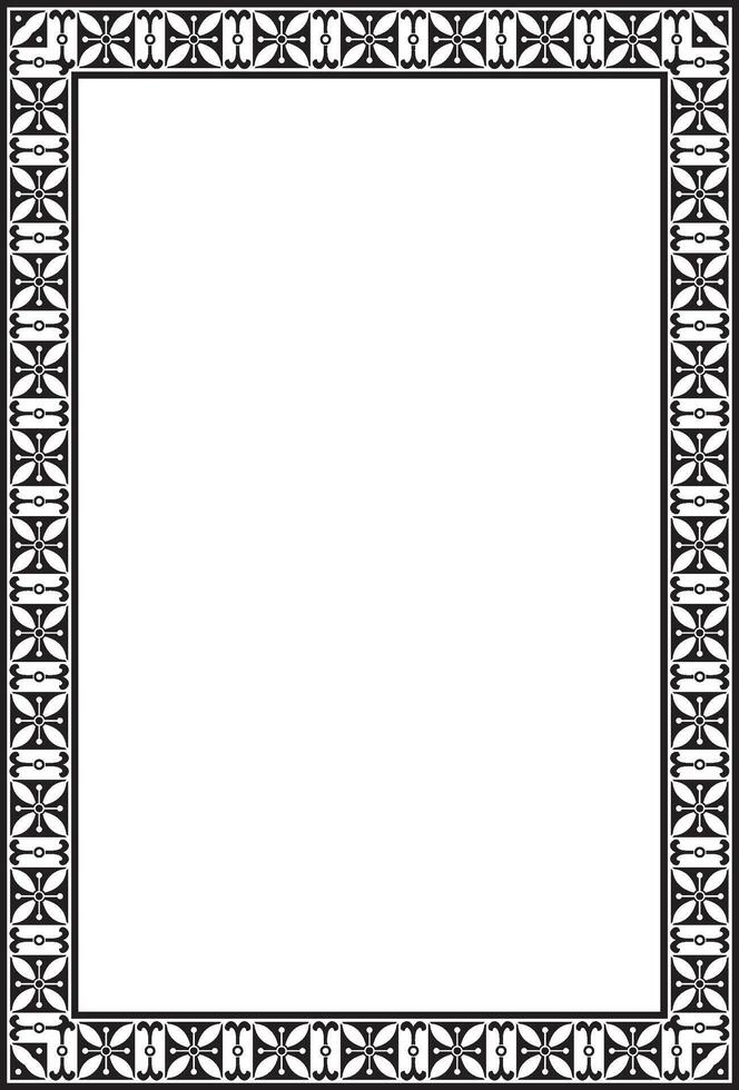 square european black monochrome ornament. Rectangular pattern, circle, ring of the Middle Ages. Revival border. Decor of palaces and church vector