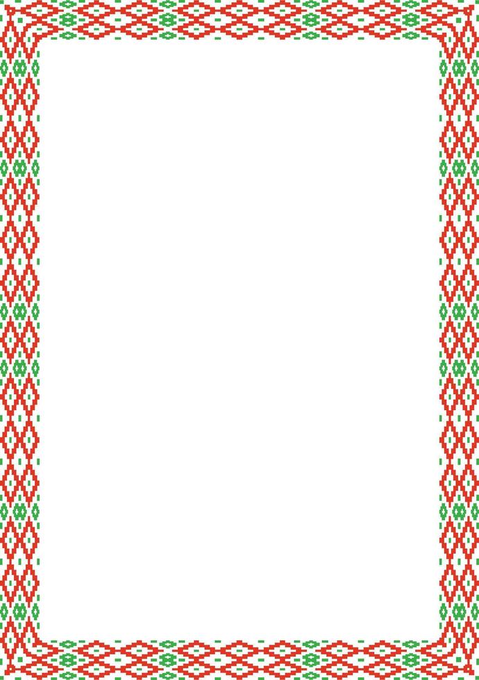 red green square belarusian national ornament frame. Ethnic pattern rectangle of Slavic peoples, Russian, Ukrainian, Serb, Bulgarian vector
