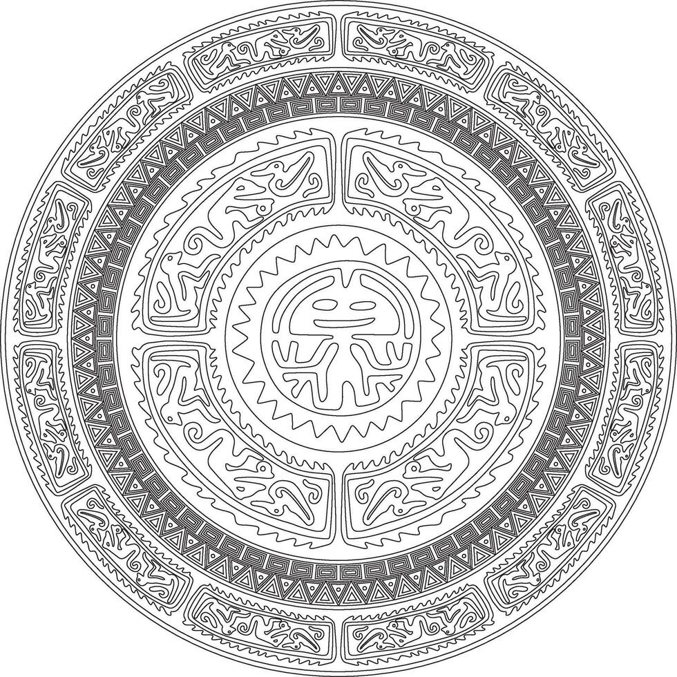 Native American round contour pattern. Geometric shapes in a circle. National ornament of America, Maya, Aztecs, Inca vector