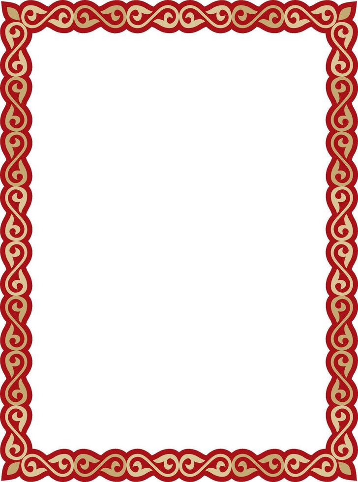 gold with red square Kazakh national ornament. Ethnic pattern Great Steppe vector