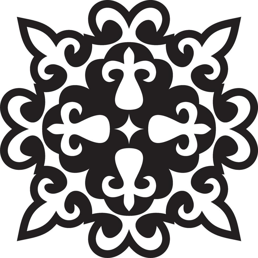 black monochrome Kazakh national ornament. Ethnic pattern of Great Steppe, vector