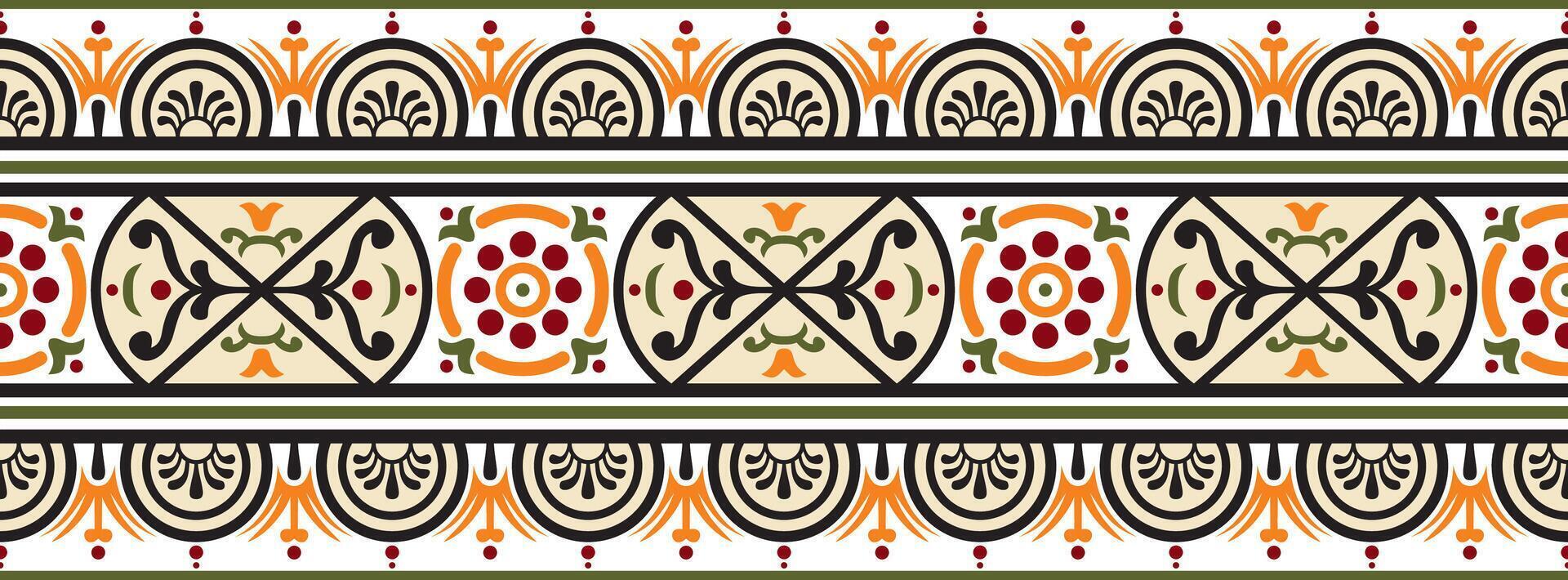 seamless color border, Pompeii frame. Endless Neopolitan ornament vector