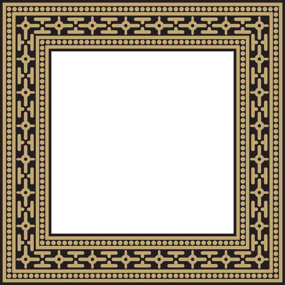 gold and black square Belarusian national ornament frame. Ethnic pattern rectangle of Slavic , Russian, Ukrainian, Serb, Pole vector