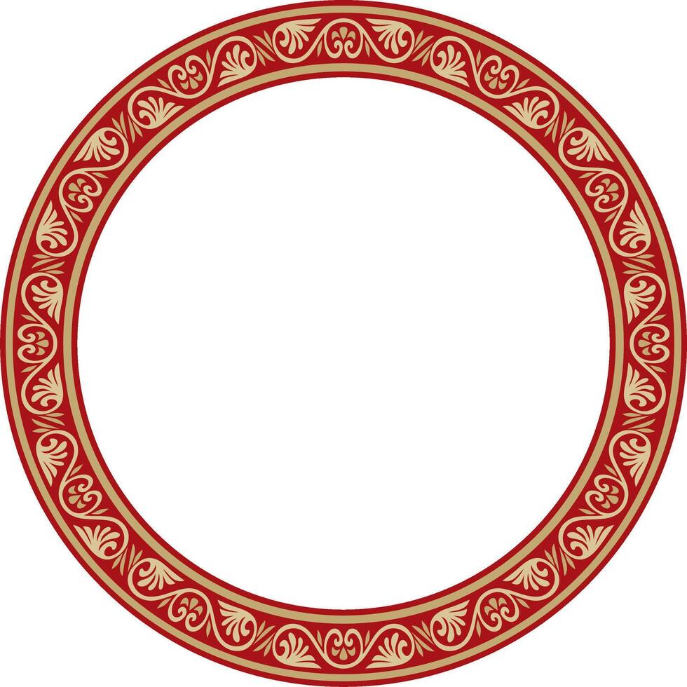 gold with red round classic byzantine ornament. Circle, ring, border, Ancient Greece, Eastern Roman Empire frame. Decor Russian Orthodox Church vector