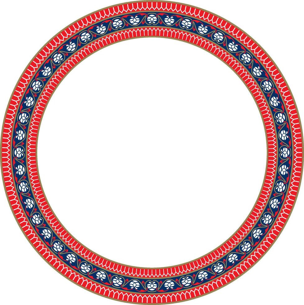 colored round Turkish national ornament. Ottoman border, frame. Ethnic floral circle, ring, Seljuk Turks pattern. Decor Sultan's palaces. vector