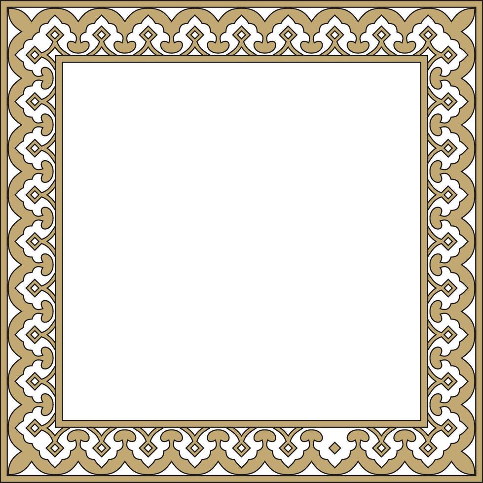square gold with black national Persian ornament. Rectangle, frame, border, ethnic pattern of Iran, Iraq vector