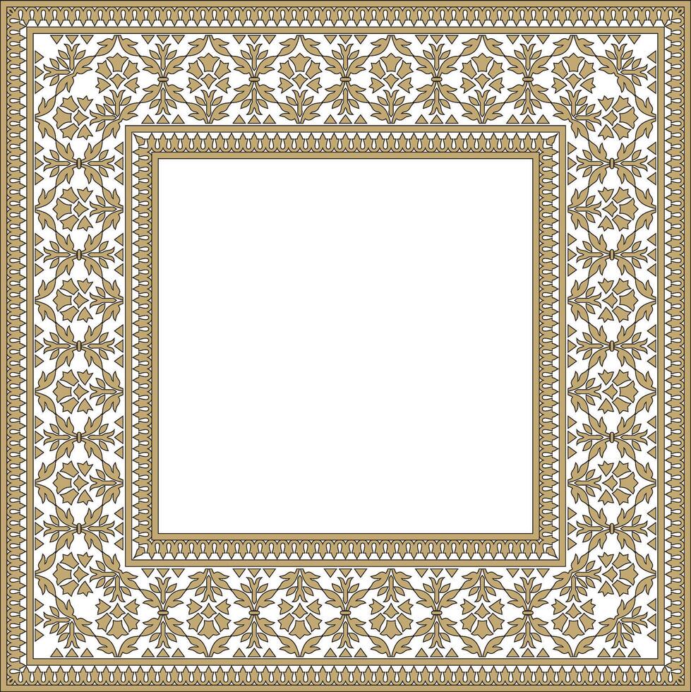 gold with black square Turkish national ornament. Ottoman border, frame. Ethnic rectangle, Seljuk Turks pattern. vector
