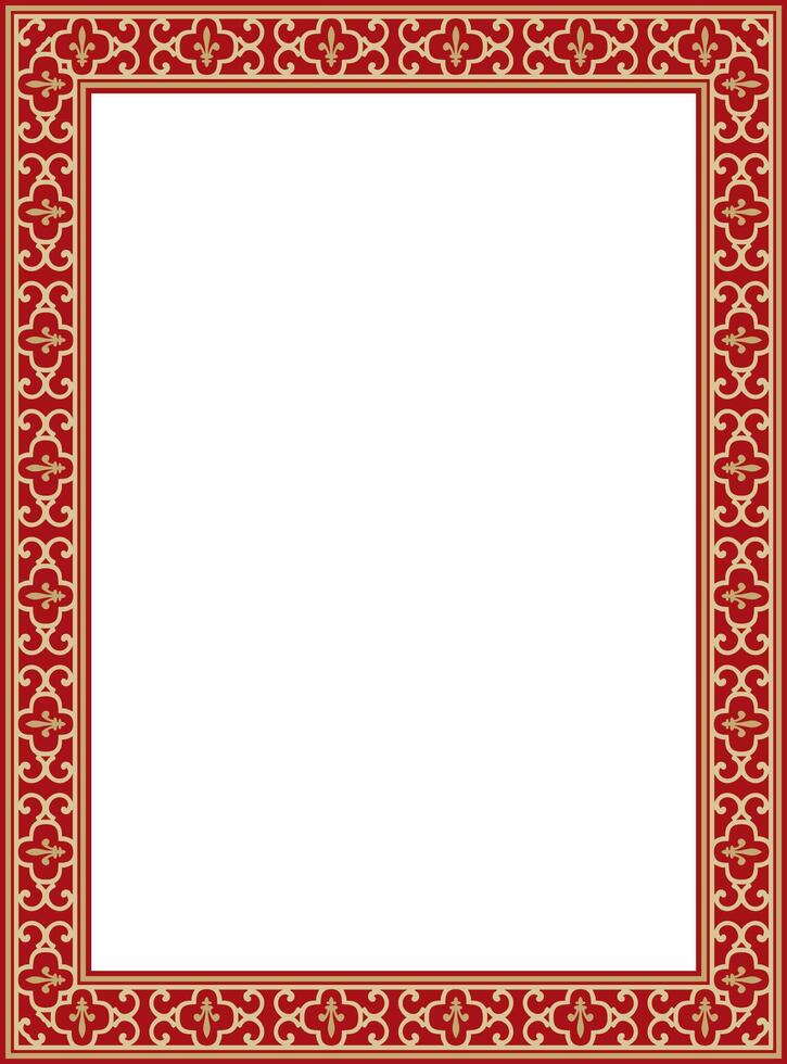 gold and red square classic renaissance ornament. Rectangle, european border vector