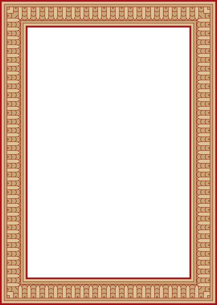 gold with red square Egyptian ornament. Rectangle, frame, ancient Egypt. Pattern of lotus flowers and sun vector