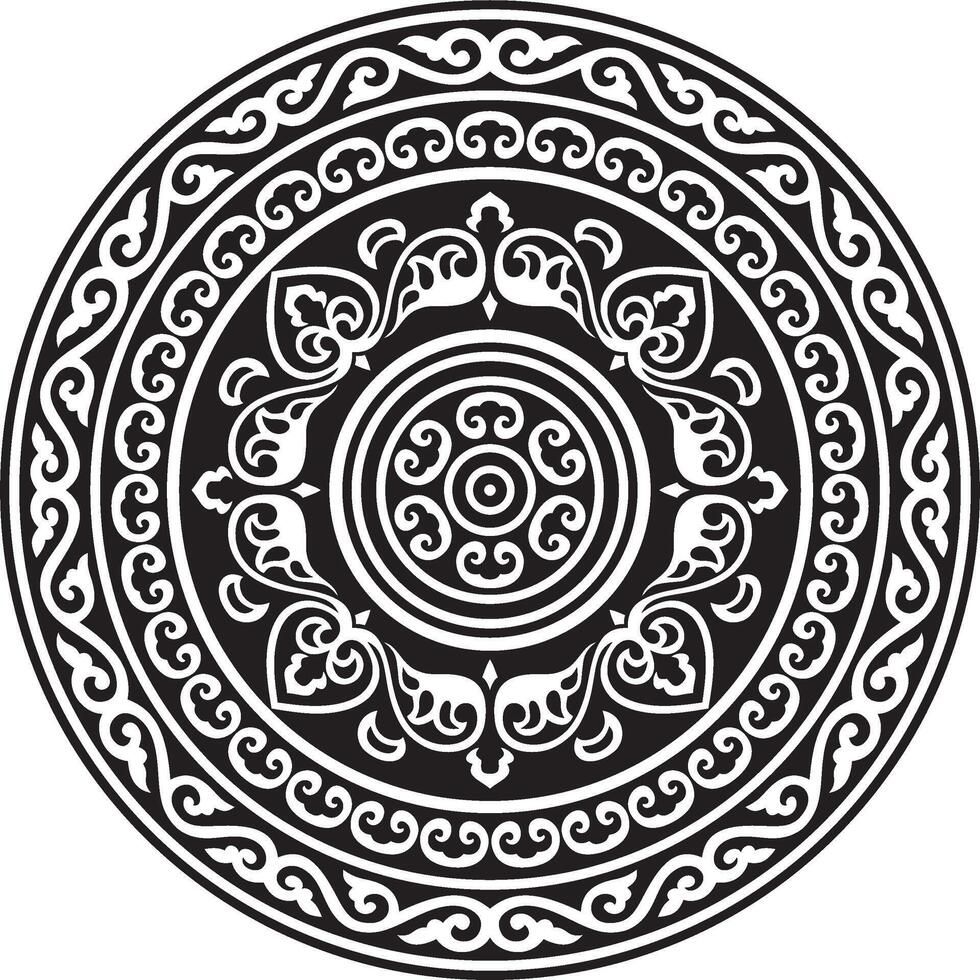 round black monochrome ancient Russian ornament. Slavic border, frame. Circle, ring.royal chambers. vector