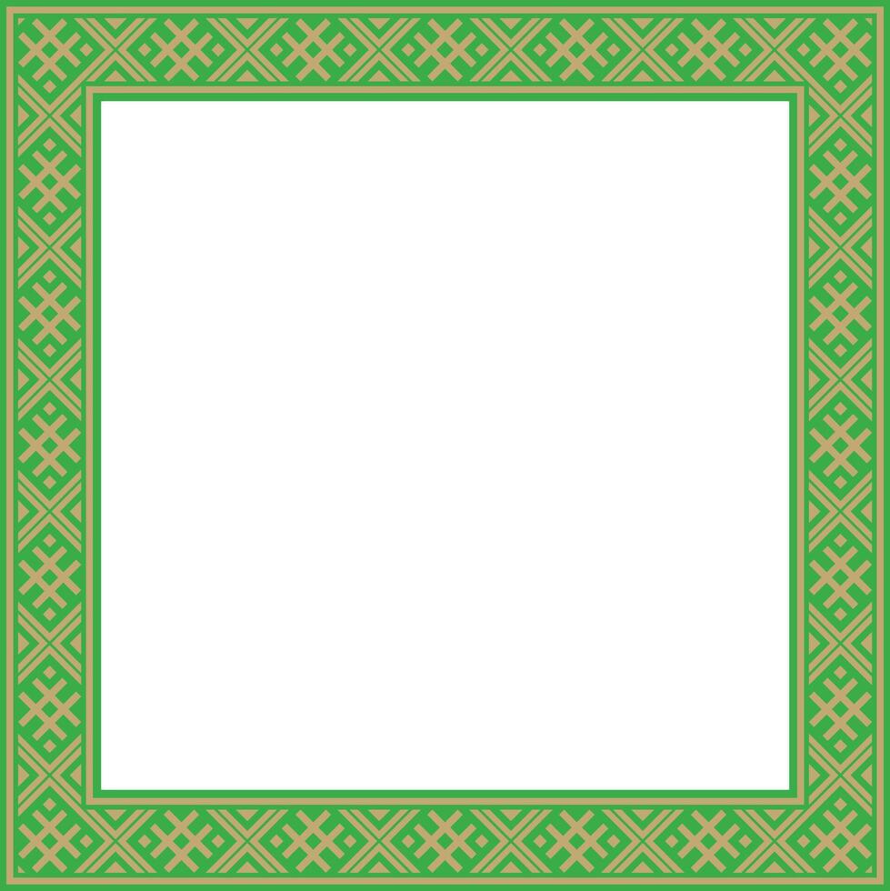 green gold square belarusian national ornament frame. Ethnic pattern rectangle of Slavic peoples, Russian, Ukrainian, Serb, Pole, Bulgarian vector