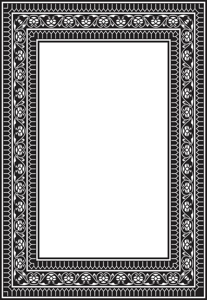 monochrome black square turkish national ornament. Ottoman border, frame. Ethnic floral rectangle, Seljuk Turks pattern. Decor Sultan's palaces. vector