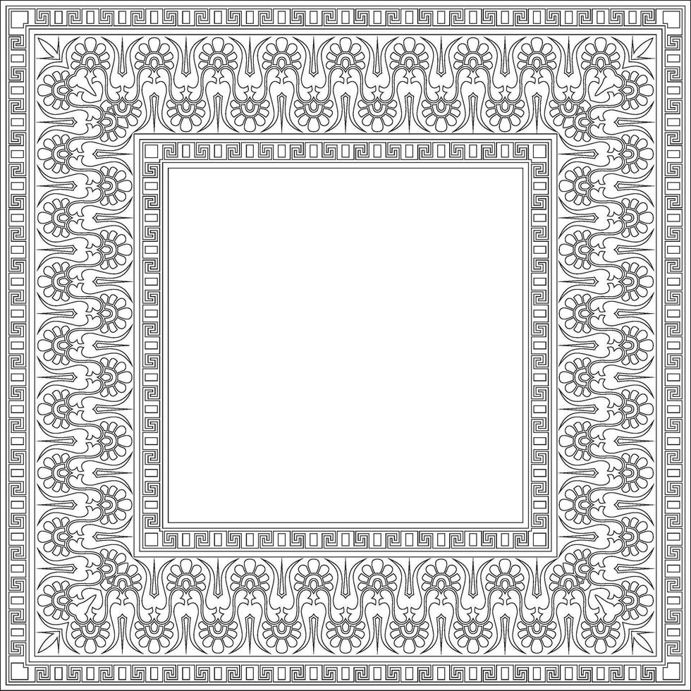 black monochrome classic Greek square outline ornament. Rectangle of Ancient Greece and Roman Empire. Byzantine painting of walls, floors and ceiling. Decor of European palace vector
