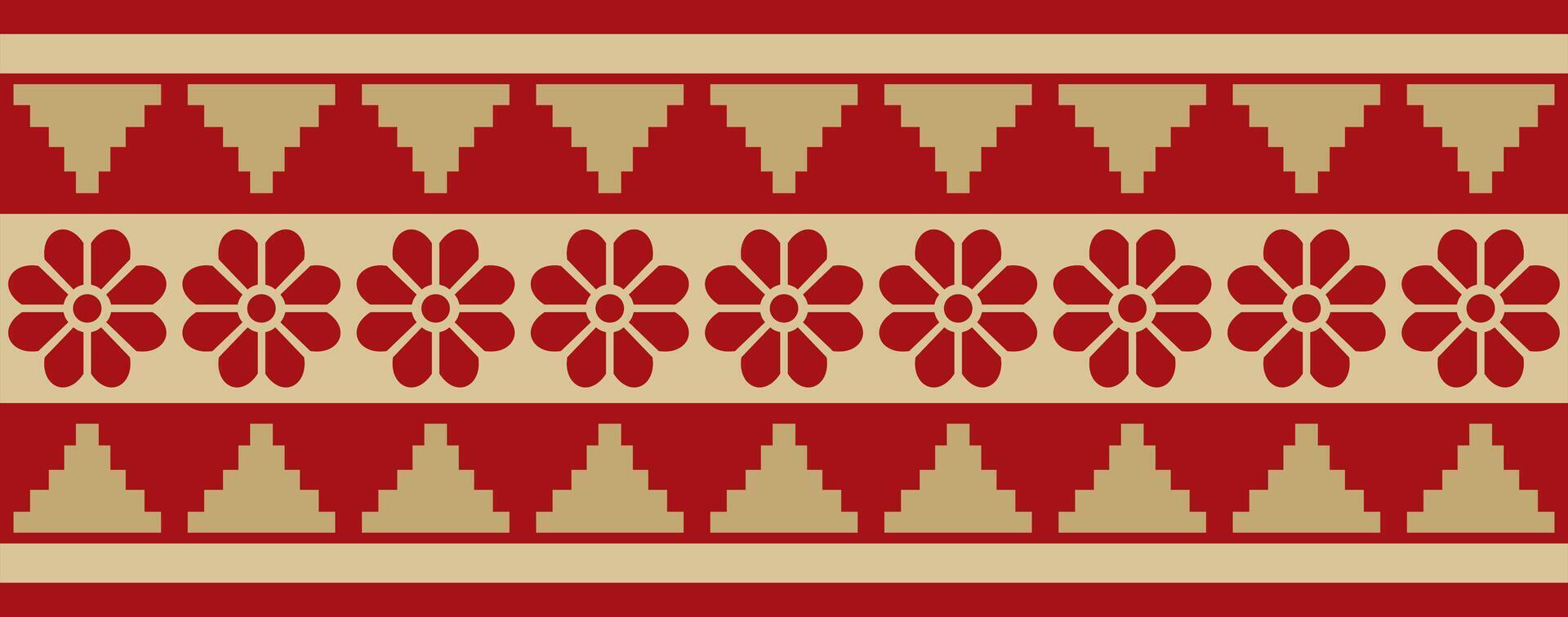 endless Assyrian gold with red ornament. Seamless border, Mesopatamia frame vector