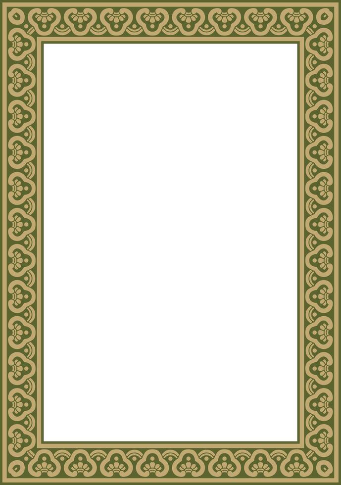 golden with green Chinese rectangle, frame. Square ornaments of oriental peoples, korea, taiwan, china, indonesia vector