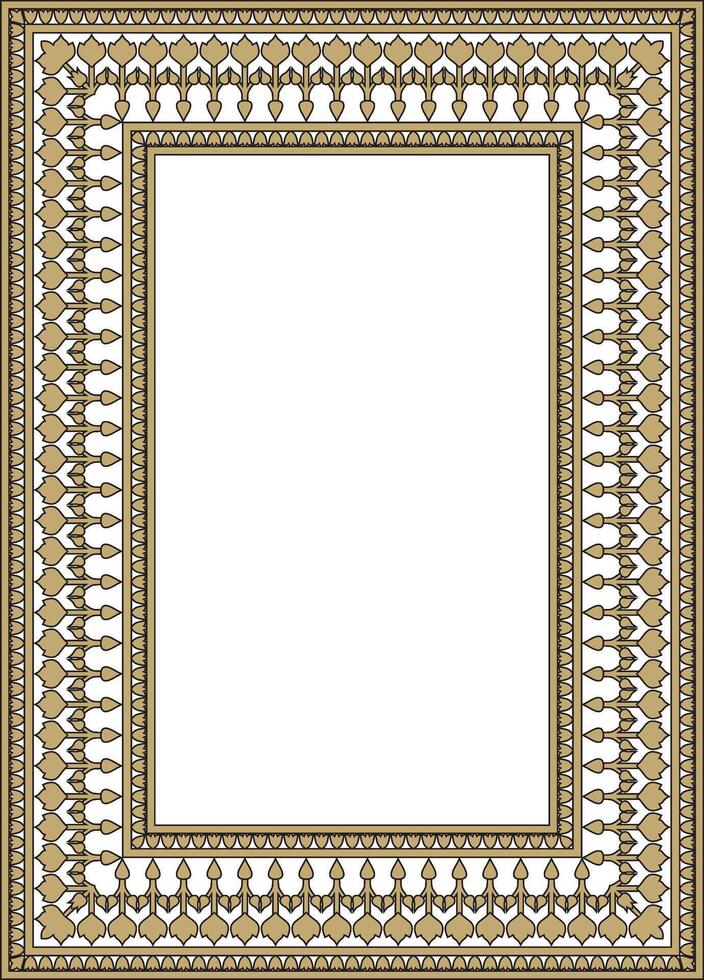 gold with black square Turkish national ornament. Ottoman border, frame. Ethnic floral rectangle, Seljuk Turks pattern. Decor Sultan's palaces. vector