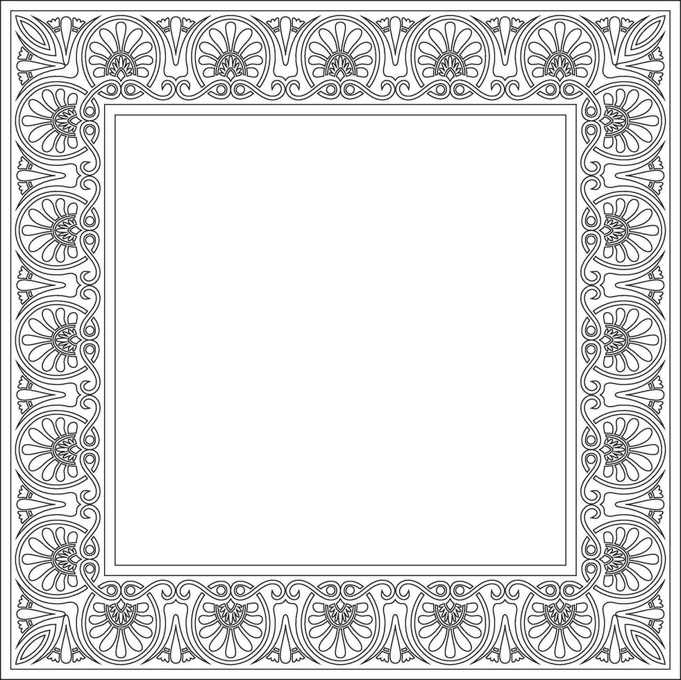 black monochrome classic Greek square outline ornament. Rectangle of Ancient Greece and Roman Empire. Byzantine painting of walls, floors and ceilings. Decor of European palaces vector