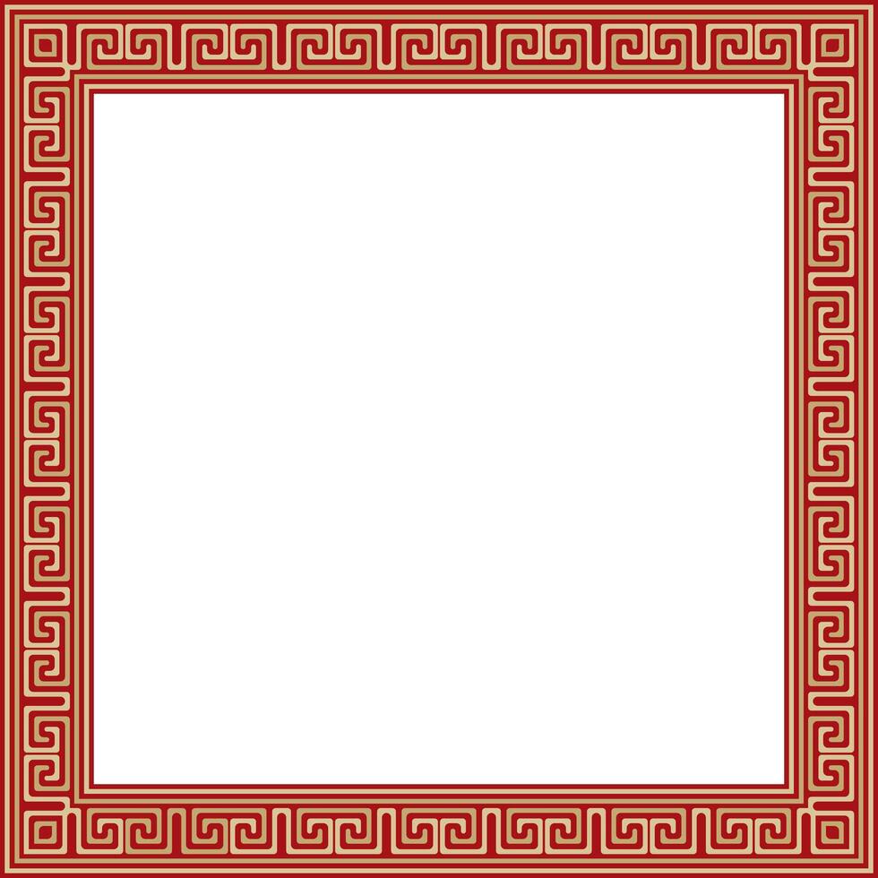 gold with red classic Greek square ornament. Rectangle of Ancient Greece and Roman Empire. Byzantine paint of wall, floors and ceilings vector
