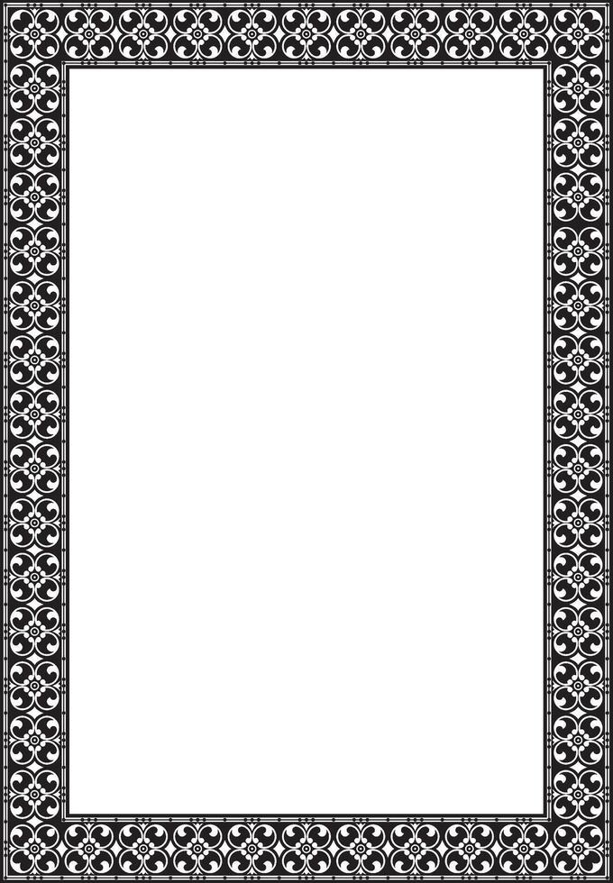 square black monochrome ancient Russian ornament. Slavic rectangle, border, frame. Paint of the royal chambers. vector