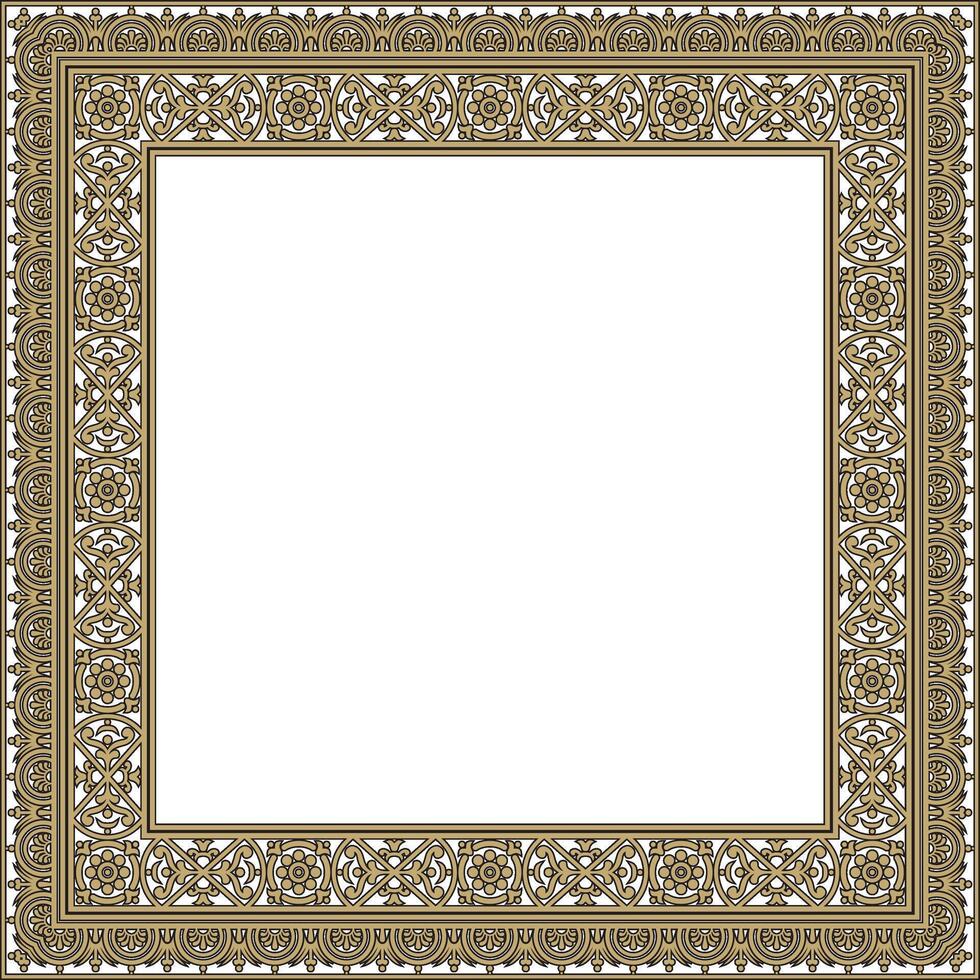square gold with black border, frame, Pompeii. Rectangle Neopolitan ornament. Art Ancient Rome vector