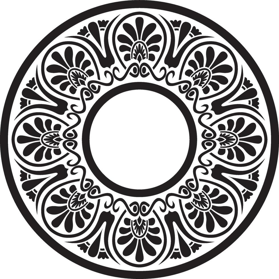 black monochrome classic Greek round ornament. Circle of Ancient Greece and the Roman Empire. Byzantine paint of wall, floor and ceiling vector