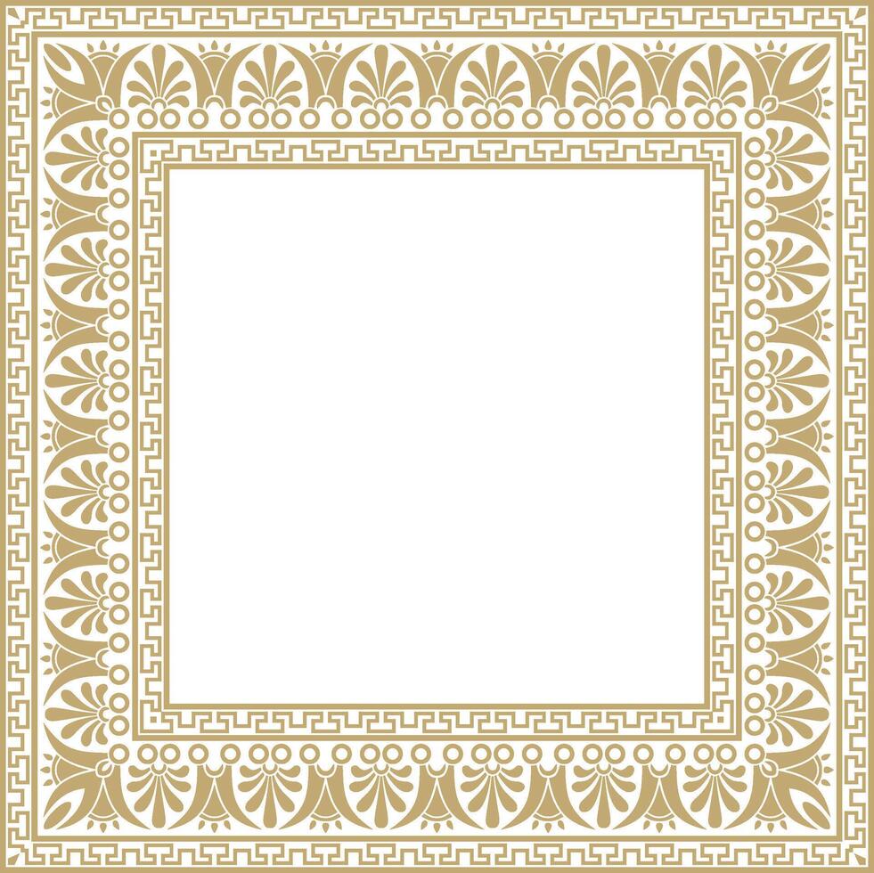 golden classic Greek square ornament. Rectangle of Ancient Greece and Roman Empire. Byzantine painting of walls, floor and ceiling. Decor of European palace vector
