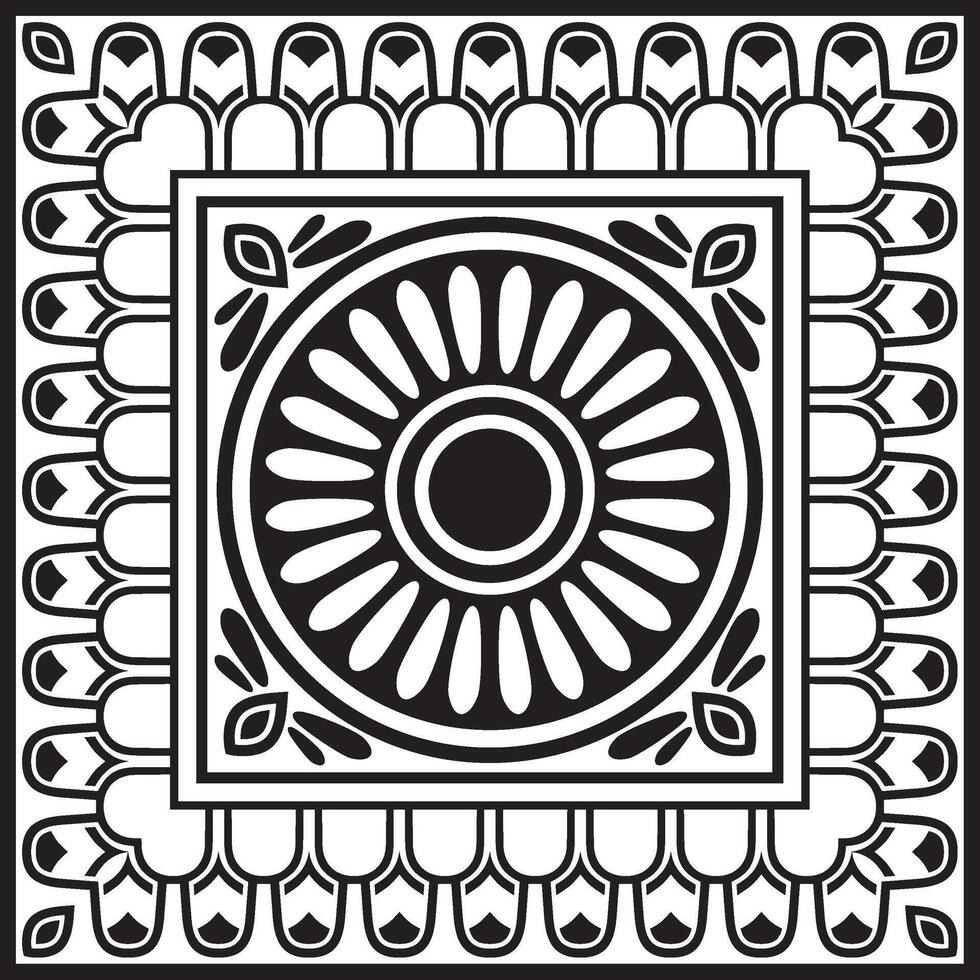 square Assyrian black monochrome ornament. Rectangle, border, frame of Mesopatamia vector
