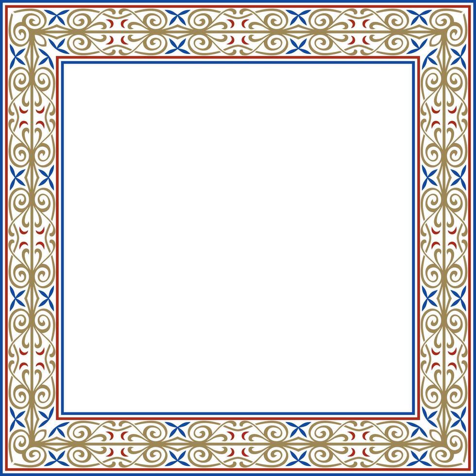 square european colored ornament. Rectangular pattern, circle, ring of the Middle Ages. Revival border. Decor of palaces and churches. vector