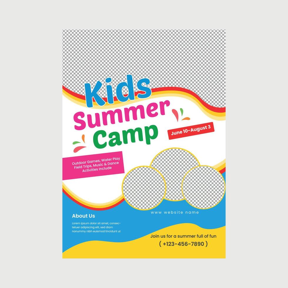 Summer kids camp flyer design template vector