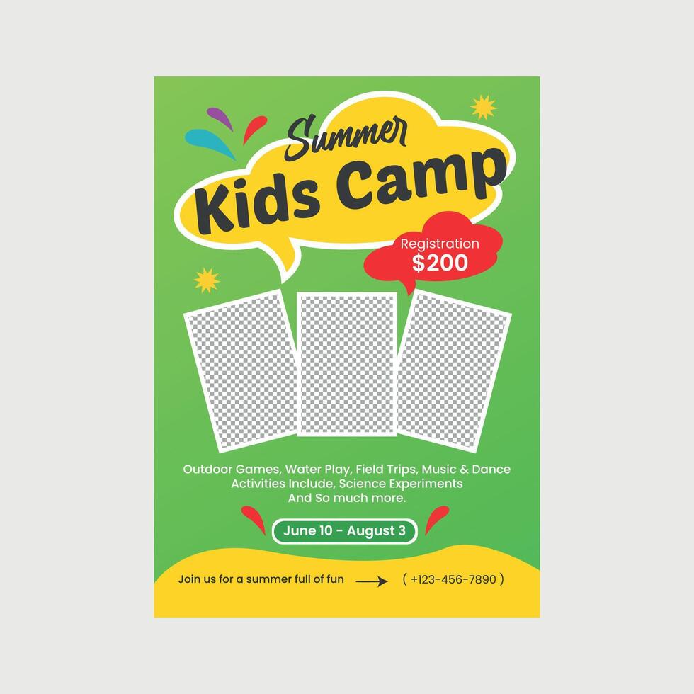 Kids summer camp flyer design template vector