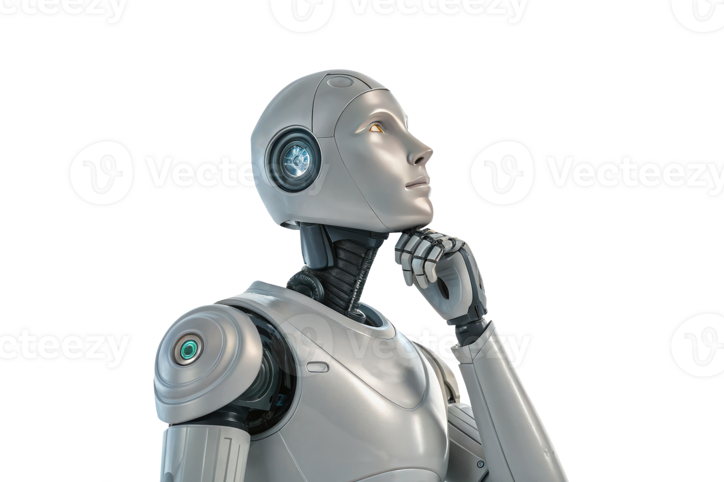 Futuristic AI robot is thinking on a transparent background artificial intelligence AI technology concept png