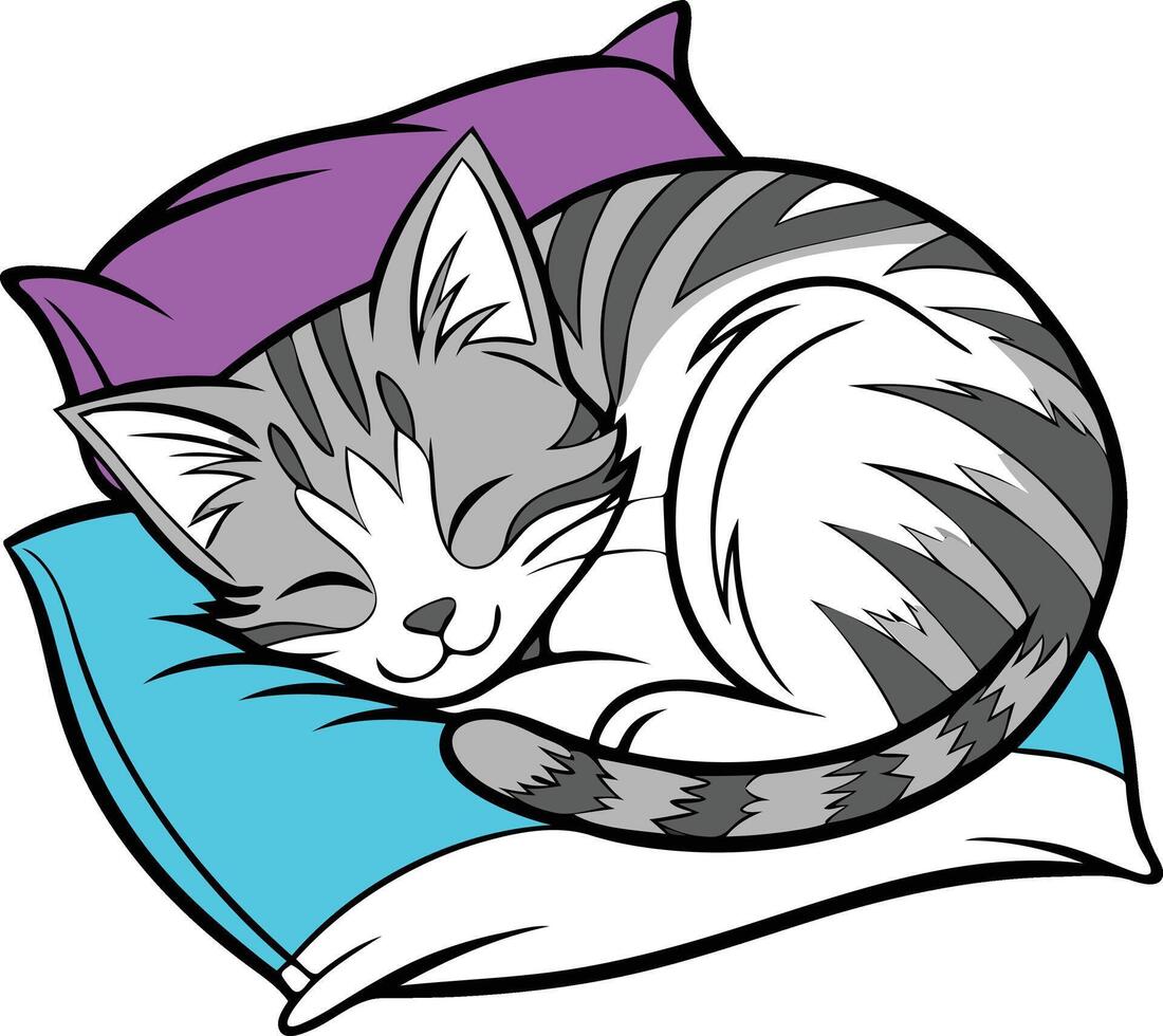 Peaceful Sleeping Cat with Pillow Illustration Available on EPS File vector