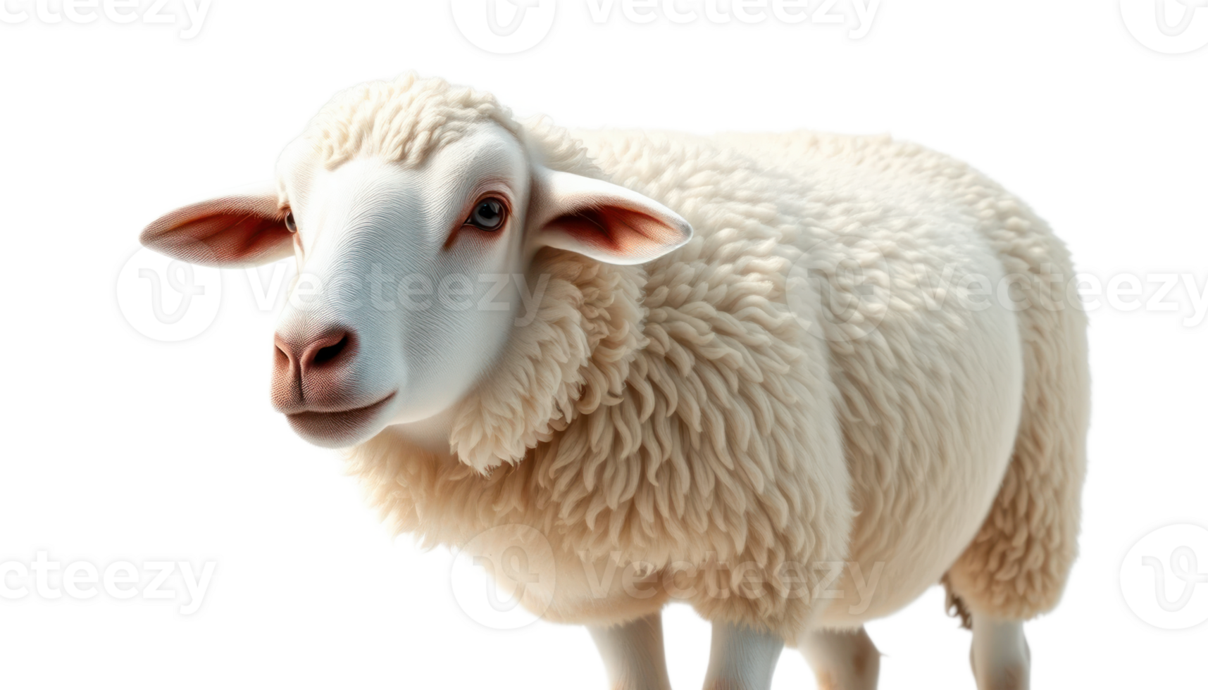Closeup of a Fluffy White Sheep on Transparent Background png