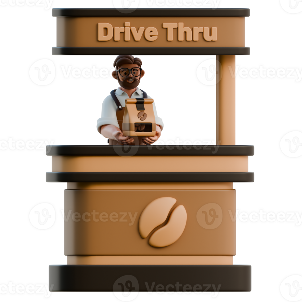 3D Barista Character at Coffee Shop Drive Thru png