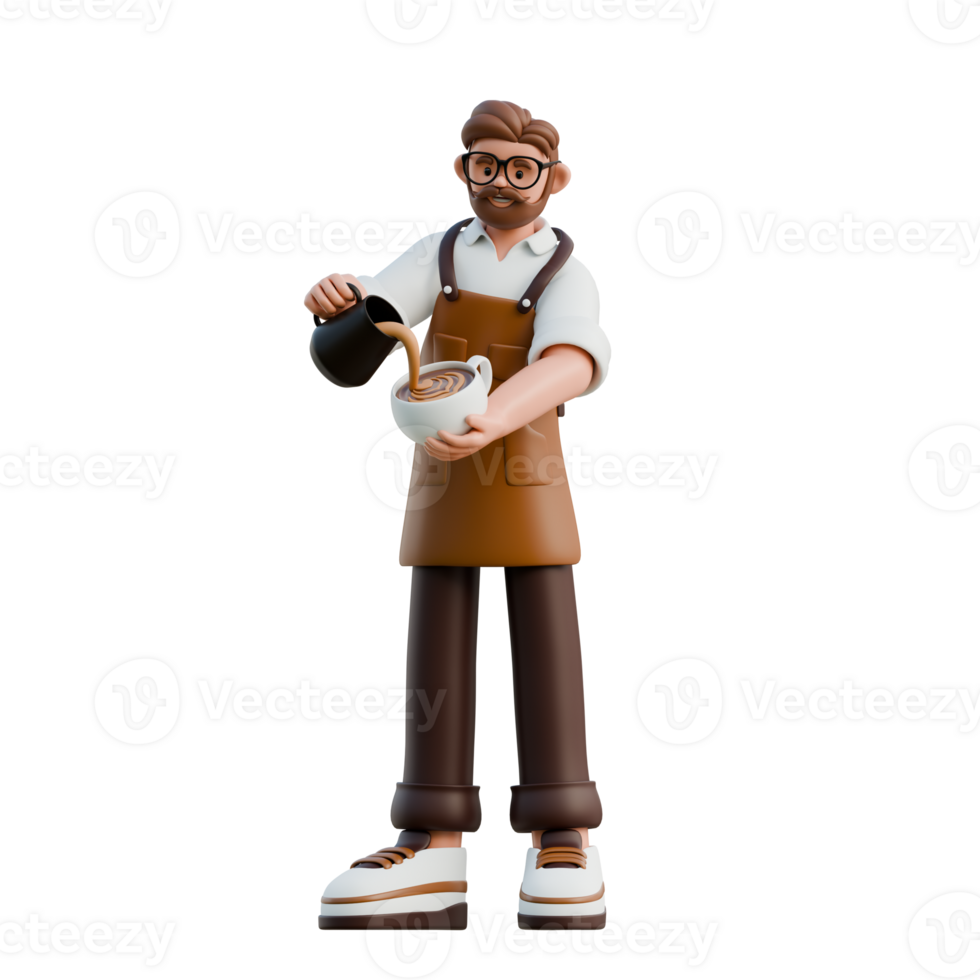 3D Barista Character Making Coffee png