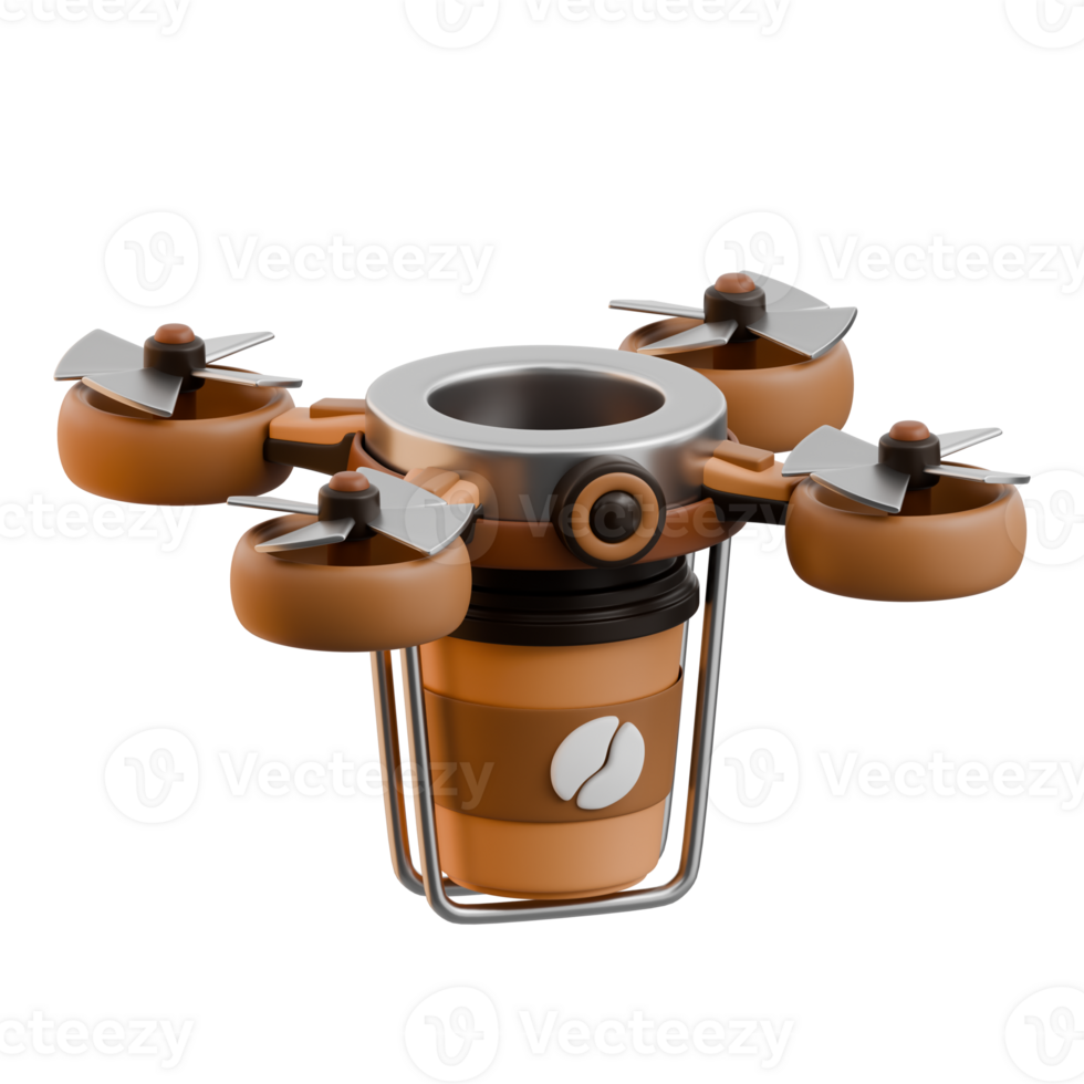Drone with Cooking Pot Attachment 3D Coffee Icon png