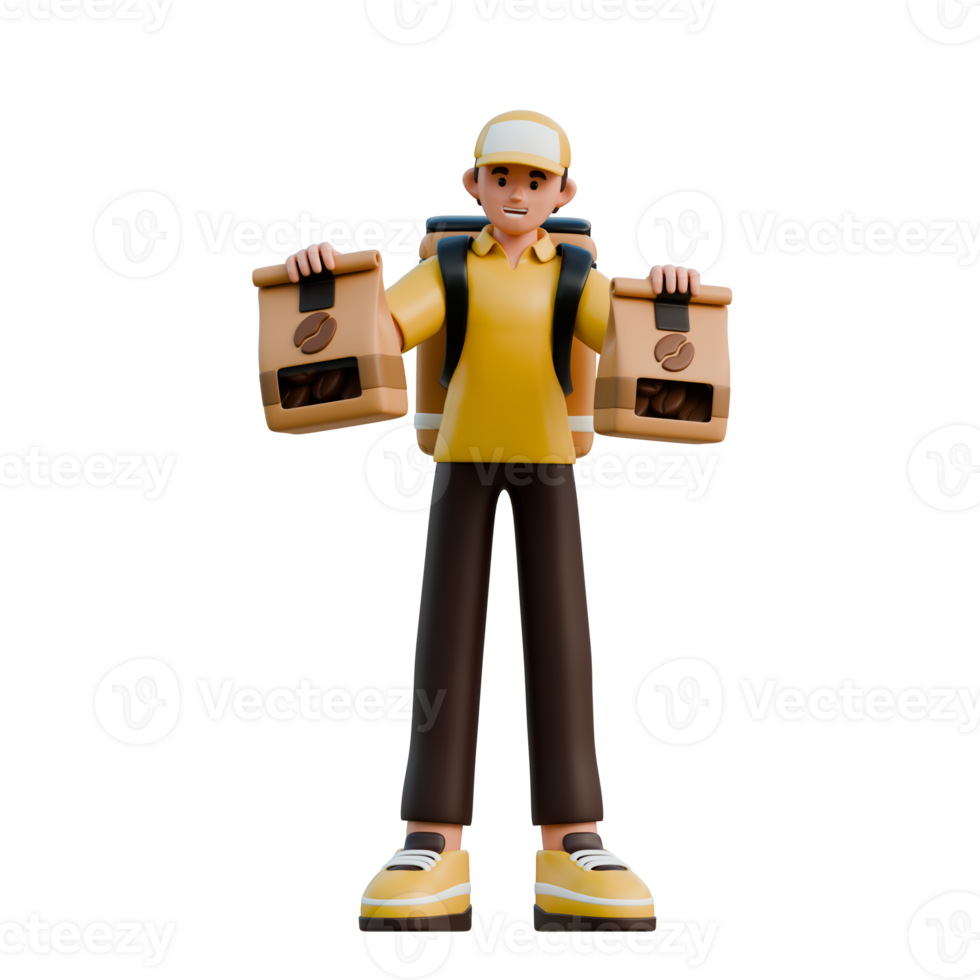 3D Delivery Character with Backpacks png