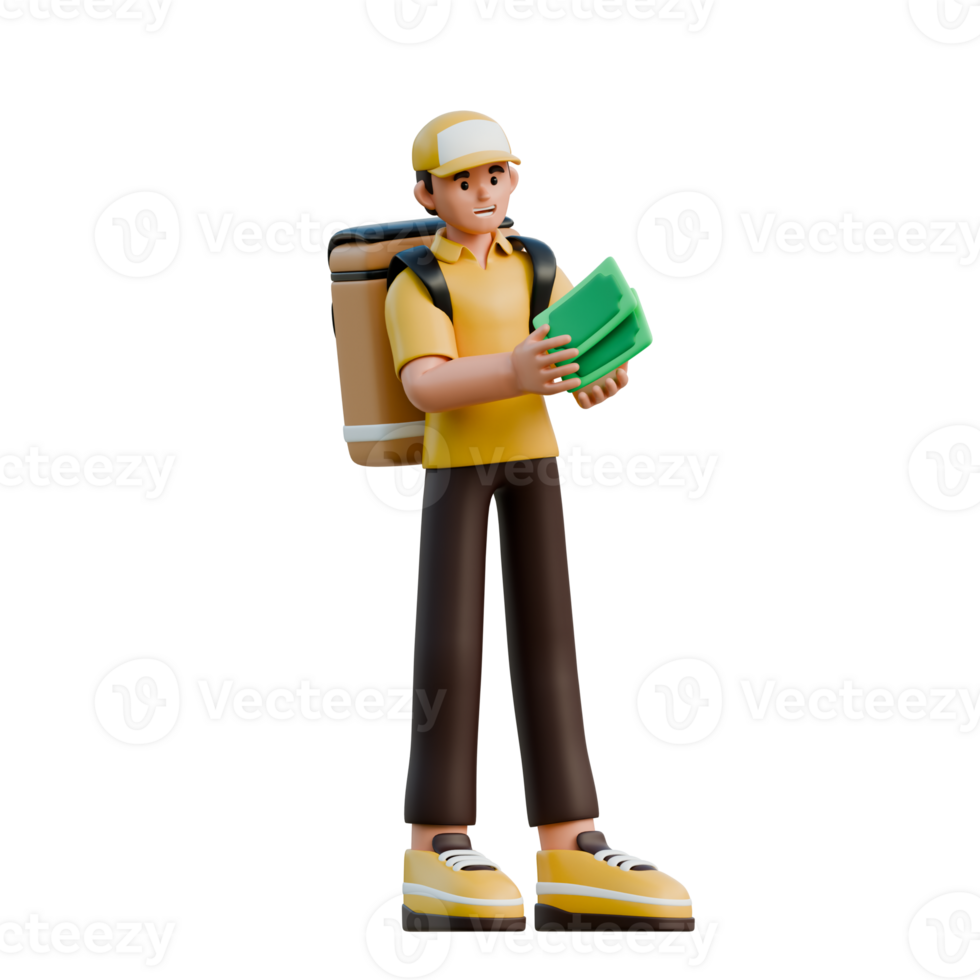 3D Character of a Delivery Man with Backpack png