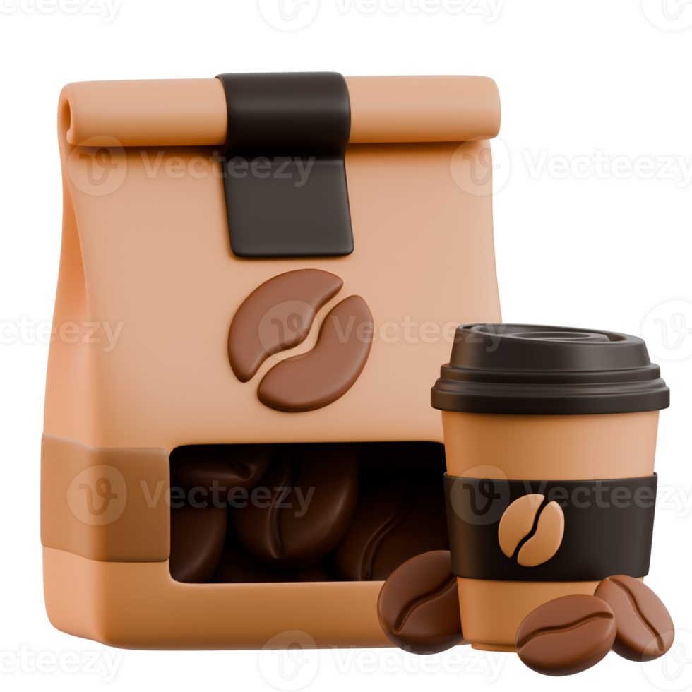Coffee Packaging and Cup Illustration 3D Coffee Icon png