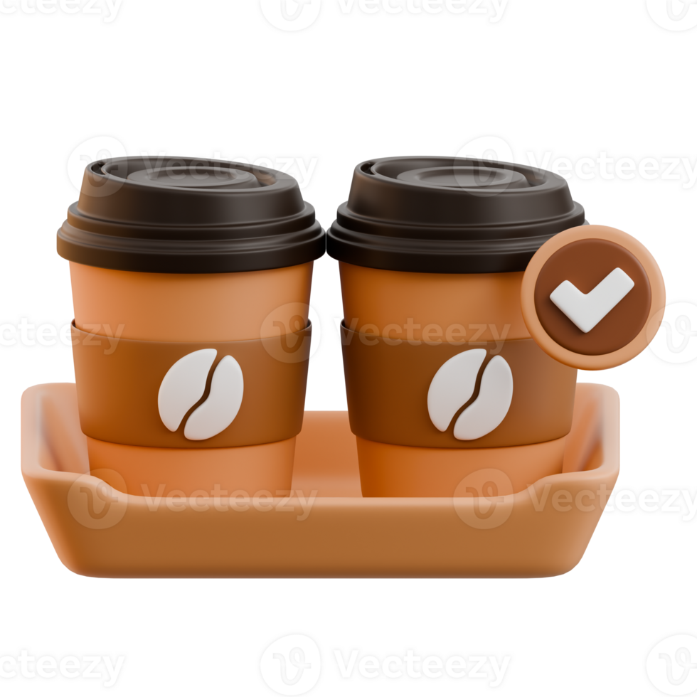 Coffee Cups on Tray 3D Coffee Icon png