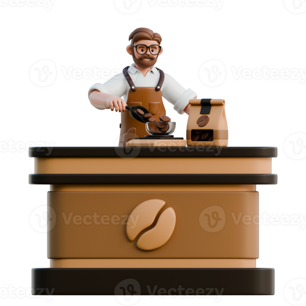 3D Barista Character Weighing Coffee Beans png